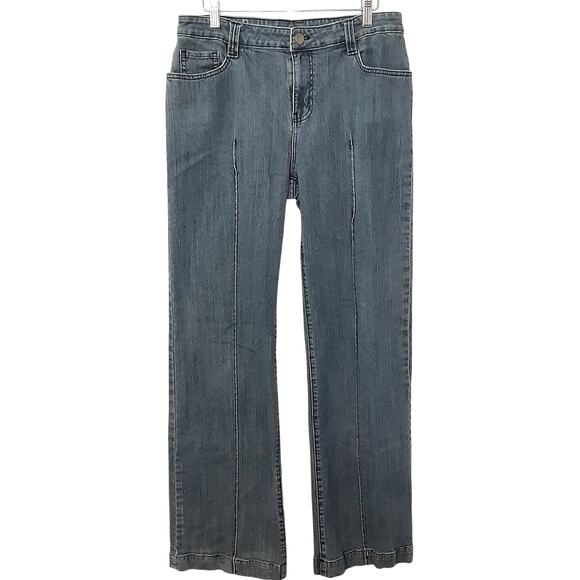 Soft Surroundings Mid Rise Wide Leg Jeans Front Pleated Y2K 70s Denim Sz Tall M - Picture 1 of 12